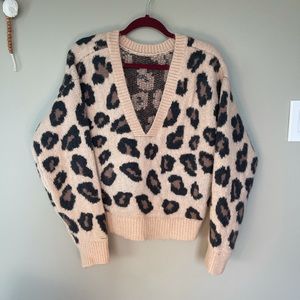 Pink Victoria Secret V-Neck Cheetah Print Sweater Reversible Medium